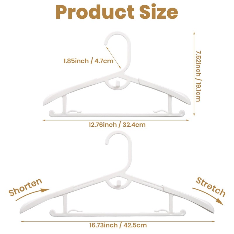 40 Pack Plastic Hangers 13-17’’ Thickened Adjustable Clothes Hanger White