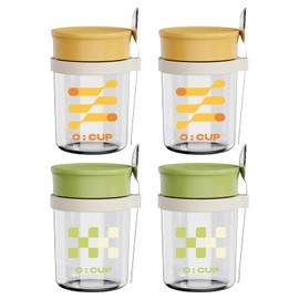 4 Pack Overnight Oats Jars,12oz Glass Canning Mason Jar with Airtight Lid and Spoon,Reusable Leakproof Overnight Oats Container for Chia Pudding,Cereal,Fruit,Milk,Salad,Yogurt Meal Prep(Green Yellow)