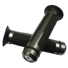 MotorToGo 7/8" CNC Aluminum Titanium Gray Handlebar Gel Grips with Titanium End Caps for 2012 Kawasaki Ninja 250R