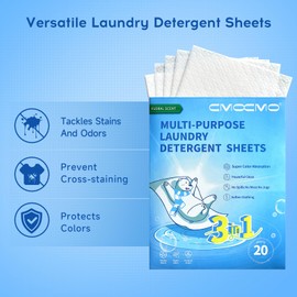 CMOCMO Laundry Detergent Sheets, Color-Safe Stain Remover, Anti-Fade and Dye Transfer Protection, Plastic-Free Laundry Soap Sheets, Travel-Friendly, Floral Scent, 60 Count (Pack of 3)