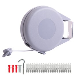 JS HANGER Retractable Clothesline Outdoor Indoor Laundry Line - 49 FT Single Lines Heavy Duty Wall Mounted Washing Line, Portable Clothes Drying Line with 24pcs Free Pegs