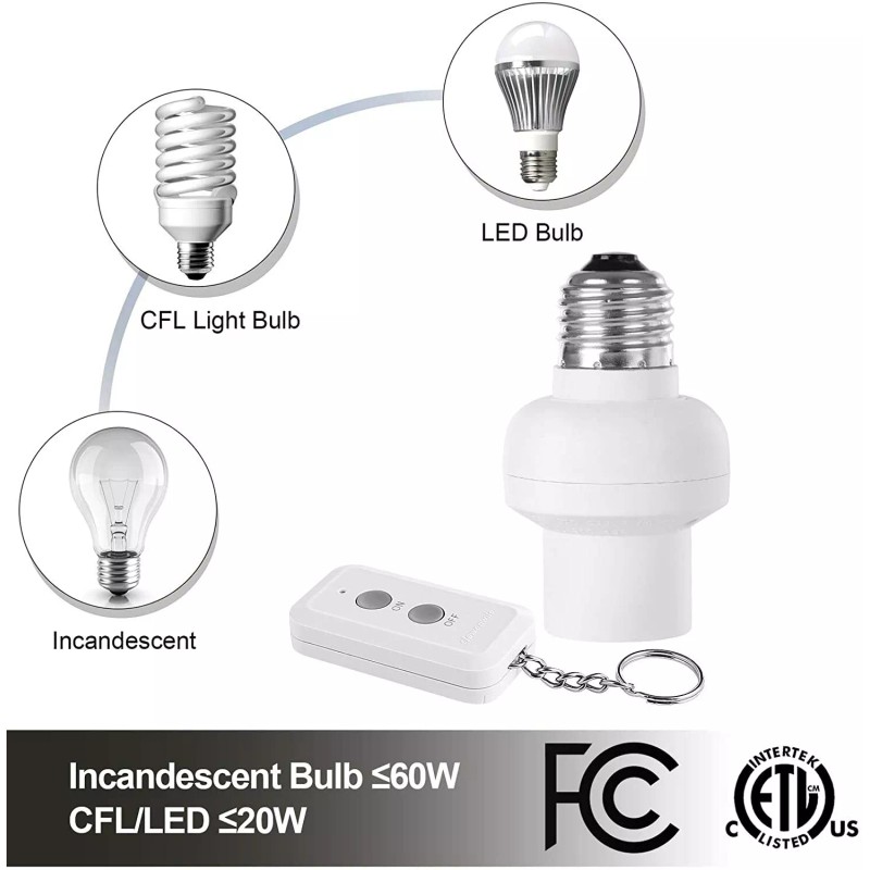 Dewenwils Wireless Remote Control Bulb Socket Set, No Wiring Needed