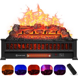 Riseon Electric Fireplace Logs Inserts Heater 26-Inch, Remote Controller Fireplace Heater, Adjustable Flame Colors, Realistic Fake firewood Flame, Overheat Protection, Timer, Thermostat, 1500W Black