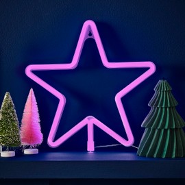 Ginger Ray Christmas Pink Large Light Up Star Neon Light Fireplace Tabletop Decoration