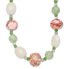 925 Sterling Silver Aventurine, Crystal, Jade and Jasper with 2in Extension Necklace 18 Inch
