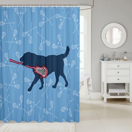 Feelyou Lacrosse Shower Curtain for Girls Boys Kids Cute Dog Lacrosse Player Bathroom Shower Curtain Set Sports Theme Decorative Bath Curtain for Bathtub Puppy Bathroom Accessories 72"x84"