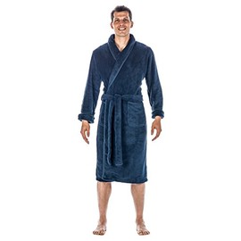 Mens Plush Robe - Fleece Robe, Mens Bathrobe - Navy - Small/Medium