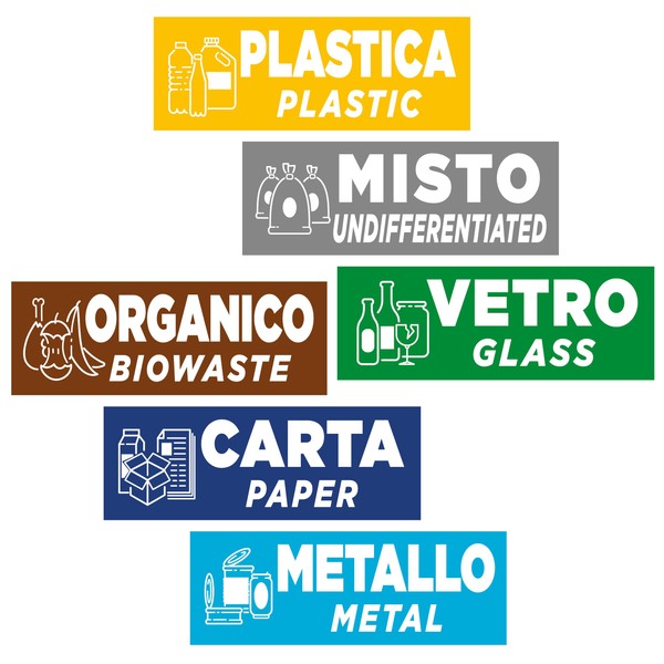 Pack of 6 Labels for Waste Separation Labels in Italian