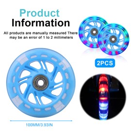 BYZESTY Luminous Stunt Scooter Wheels, Pack of 2 Luminous Scooter Wheels, 100 mm LED Scooter Wheels with ABEC, 7 Ball Bearings, Stunt Scooter Replacement Wheels, Scooter Wheels Suitable for All Kinds