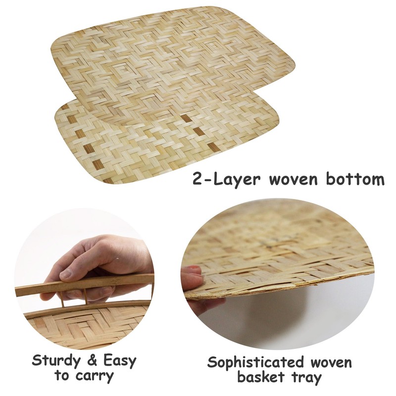 PEMAR L-Sized Set of 2 Large Bamboo Wicker Serving Trays