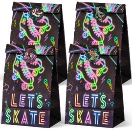 YXXHOME 24 Roller Skating Goodie Bags and 4 Different Patterns 24 Colorful Stickers Roller Skating Party Birthday Bags,Snack Candy Gift Bag For Birthday,Skate Favor Bag, Party Supplies