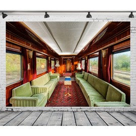 BELECO 7x5ft Fabric Luxury Vintage Train Indoor Photography Backdrop 1950 Old Train Car Sofa Carpet Backdrop Train Theme Party Decor Kids Adults Artistic Portrait Photoshoot Studio