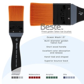 Creative Mark Acrylic and Watercolor Paint Brushes - [Ocean Wash - 1.5" - 2 Pack] - Quality Hand-Tied Golden Taklon Hair Brushes for Acrylic, Watercolor and Oil Painting - Ideal for Wet Paint