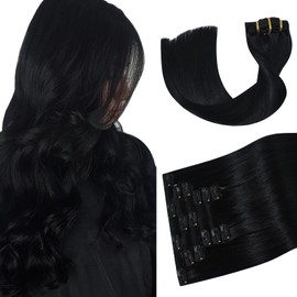 Ukira Black Clip in Hair Extensions Human Hair, 12 Inch 70g 7pcs Jet Black Hair Extensions for Women Real Human Hair, Soft Natural Straight Remy Human Hair Clip in Extensions