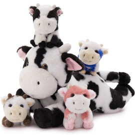 MorisMos 40 cm Giant Cow Cuddly Toy with 4 Babies in the Belly Large Cow Plush Toy XXL Christmas Gift Children Boys Girls