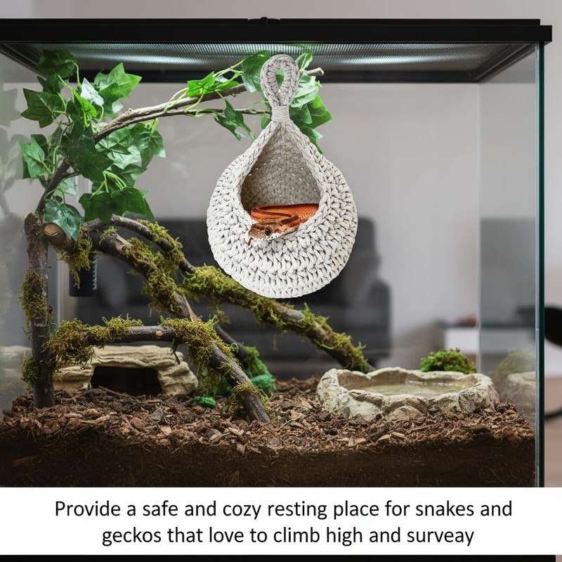 PINVNBY Bearded Dragon Hammock, Wall-Mounted Snake Hammock with Adhesive Hook