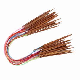 Juego de 18 agujas de tejer de bambú carbonizadas de color doble punta de bambú circular para el proceso de tejer (100 cm)