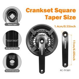 Relwears Bike Crankset FC-TY301 42-34-24T for 3x6/7/8Speed Gears Square Taper Set 170MM Crank Arm for Mountain Bike