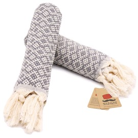 Bazaar Anatolia Turkish Hand Towels for Bathroom Set of 2 | 39"x19", Cotton | Bathroom & Decorative Hand Towels for Kitchen Dishcloth, Tea, Yoga, Face, Gym - Ethnic Grey