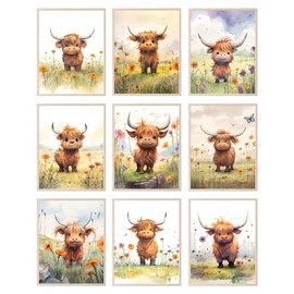BigWig Prints Baby Highland Cow Nursery Wall Art - Highland Cow Nursery Decor, Baby Highland Cow Wall Art, Farm Nursery Decor, Highland Cow Baby Nursery, Highland Cow Picture - Unframed 9 Pack (8x10)