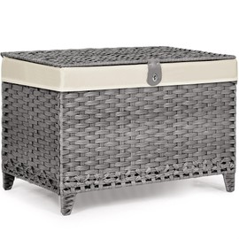 Honjourai Wicker Storage Basket with Lid,Rattan Shelf Basket with Removable Liner Bag,200L Storage Bin,Storage Trunk with Heightened Feet,Storage Container for Wardrobe,Home Organizer