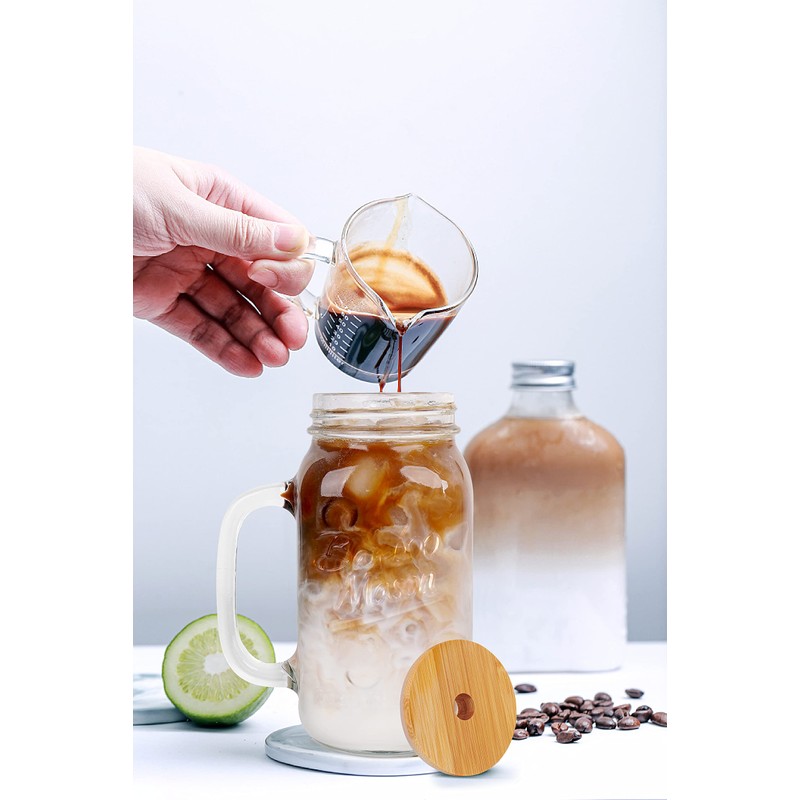 ANOTION Mason Jar with Lid and Straw, 24 oz Regular