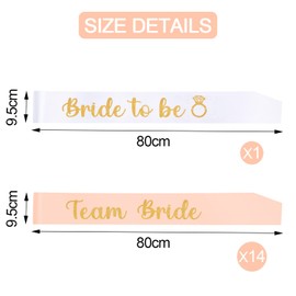 Shining She 15 Pieces Hen Party Accessories Sashes Sets, 14 Rose Gold Team Bride Sashes 1 White Bride to Be Sash, for Hen Party Wedding Bridal Shower Party Decorations