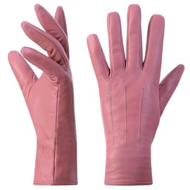 Harssidanzar Ladies Leather Gloves,Touchscreen Warm Cashmere Lining winter Gloves For women GL017UK,PINK,Size M