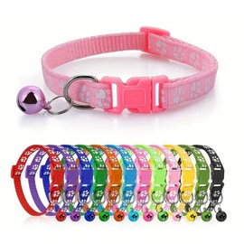 Adjustable Cat Collar with Bell - Multiple Colours - 19cm - 32cm (Black Paws)