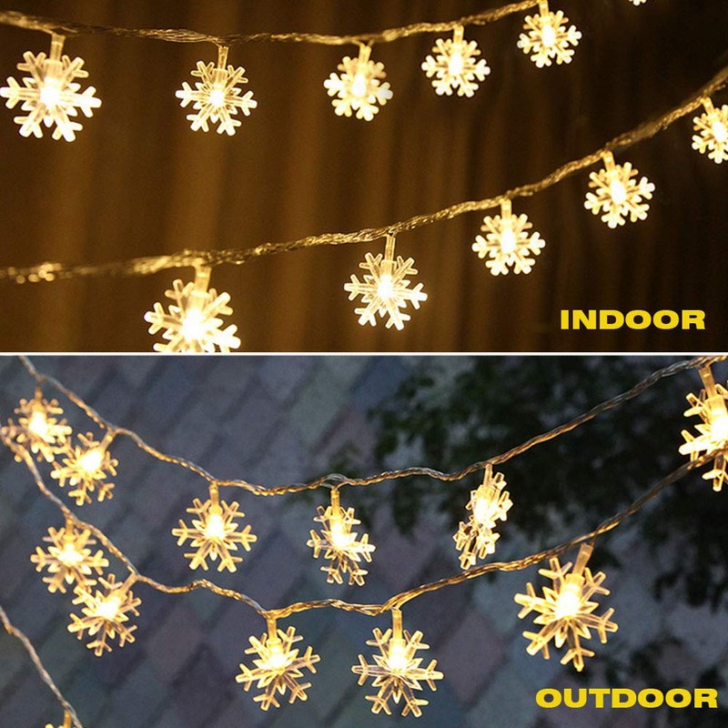 WesGen Christmas Lights，Snowflake String Lights Battery Operated Waterproof 20ft, 40