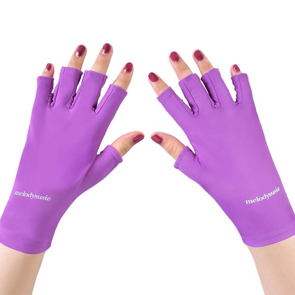 MelodySusie UV Shield Glove Gel Manicures Fingerless Anti UV Glove, Protect Hands from UV with LED UV Gel Polish Drying Lamp, Purple