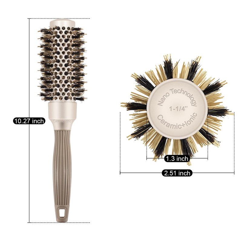 BANGMENG Round Barrel Anti-Static Hair Brush with Boar Bristles, Nano