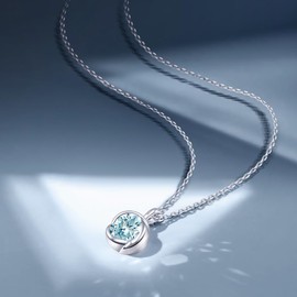 immobird Women's Necklace 925 Sterling Silver Necklace Birthstones Rose Shape Gifts Ladies Daughter Christmas Valentine's Day Mother's Day, Cubic Zirconia, Blue Zircon