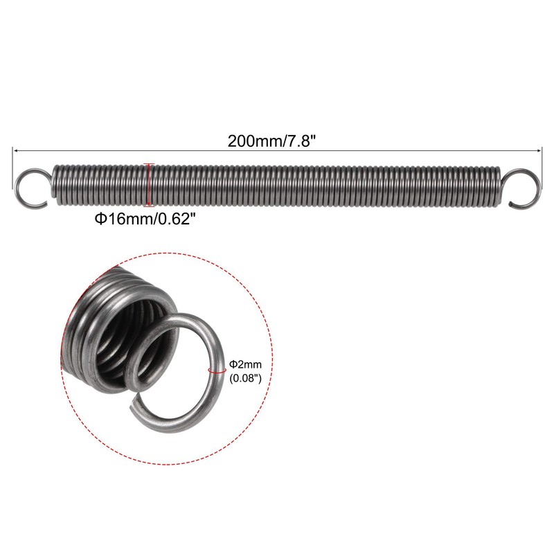 TOP-VIGOR 1Pcs Extension Compressed Spring,2mm Wire Dia, 16mm OD, 200mm