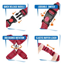 SlowTon Double Dog Seat Belt, Adjustable Headrest Dog Car Harness with Anti-shock Elastic Bungee Buffer, 2-in-1 Pet Cars Safety Seatbelt Restraint and Dog Leash Lead for Travel Walking Daily Use