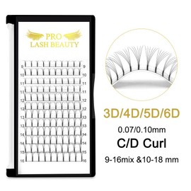 Extensiones de pestañas prefabricadas 6D-D-0.10-18 extensiones de pestañas de volumen prefabricadas 0.07 .10 ventiladores de volumen prefabricados, C D, abanicos de pestañas prefabricados, extensiones de pestañas de volumen (6D-D-0.10, 18 mm)