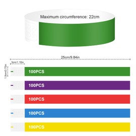 Generic 500 Neon Paper Wristbands for Events, Waterproof, Printable, 5 Colors (Neon Green, Red, Blue, Yellow, Purple), 500 Pcs