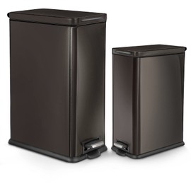 Home Zone Living 8 Gallon and 2.5 Gallon Kitchen Trash Can Combo Value Set, Slim Body Stainless Steel Design, 30 Liter and 9.7 Liter Capacity, Black