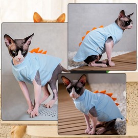 DENTRUN Sphynx Cat Shirt, Dinosaur Shape & Breathable Cotton T-Shirt