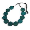 Avalaya Teal Round Wooden Bead Statement Necklace on Adjustable Black