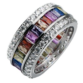 Hermosa Silver Ring for Women Wide, Multicolor Band Baguette Gemstone Rings, Silver Knuckle Women Rings Set Jewelry Size 6-12 (7)