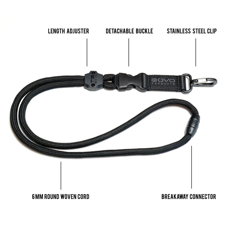 GOVO T3 Lanyard,Durable Round Cord,Metal Hook,Breakaway Buckle,Safety Breakaway, Black, 19