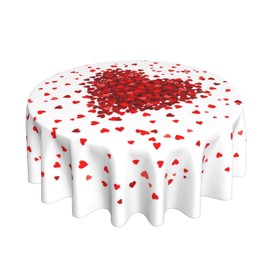 AGAYNA Valentines Tablecloth Round 60 Inch Red Love Heart Table Cloth,Stain Resistance Memorial Holiday Table Covers for Kitchen Dining,Small Tablecloth for Party Picnic