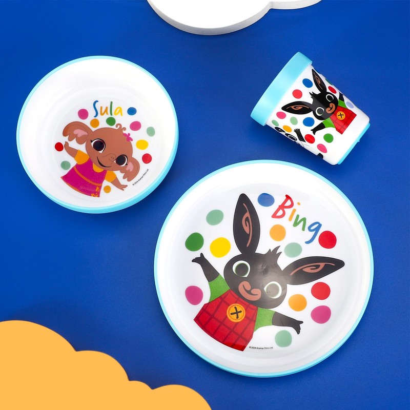 Bing 3pcs Reusable Bicolor Premium Kids Dinner Tableware Set Plate,