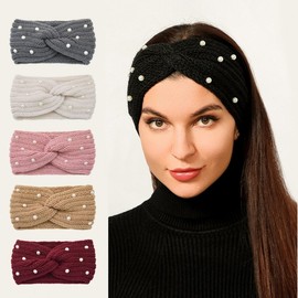 Sports Cross Knit Headband with Pearl Wool - Thermal Ear Protection Free Size/35 Purple 15ea