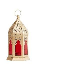 Garden Of Arts Mini Moroccan Lantern Glass Hanging Lamp | Home Decor | Gold Plating Finish Moroccan Lantern(Red) 17 * 9 Cms Set of 1 Without Wax