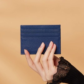 YEHMAN Leather Card Holder 7 Compartments Minimalist for Women Men Children, blue, Credit card sleeve