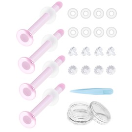 Clear Earrings, Glass Earrings, Tempered Glass Earrings, 4 Earrings + 8 Flower Shaped Catches + 8 Catches, Glass, Glass