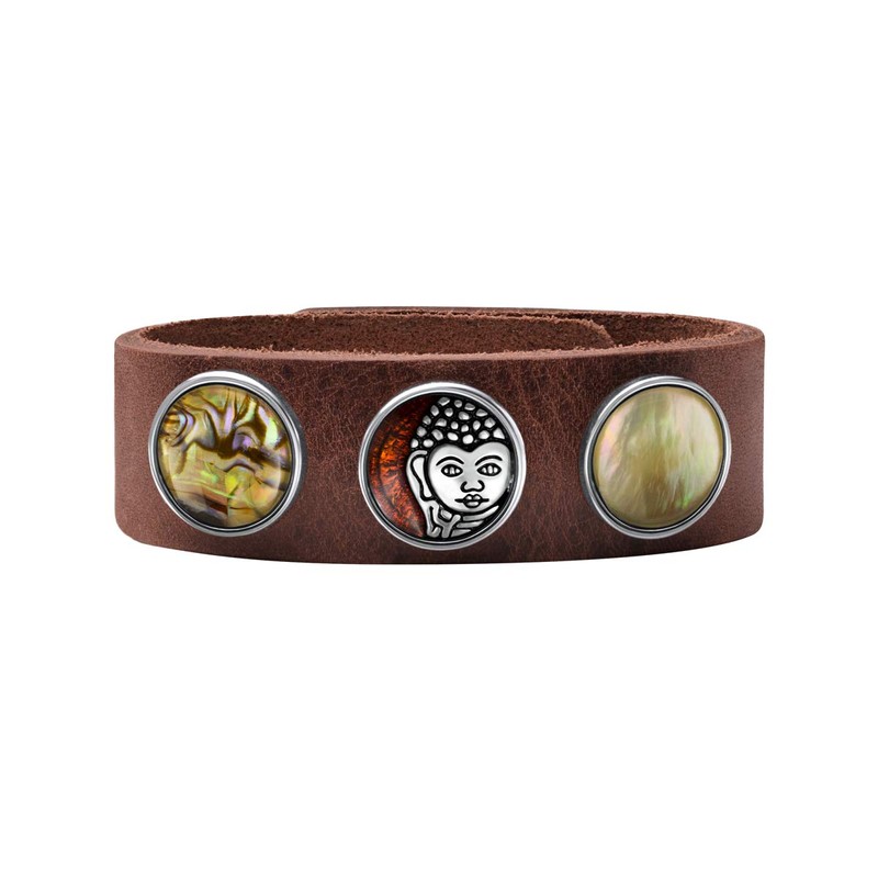 Quiges Women's Click Button 18 mm Brown Portret Sign Chunk