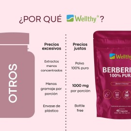 Wellthy Berberina Pura Cápsulas 100 Berberis Aristata Sabor